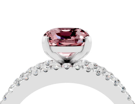 White gold Cushion Cut Morganite Solitaire Ring with Pavé and Channel Set Band_4