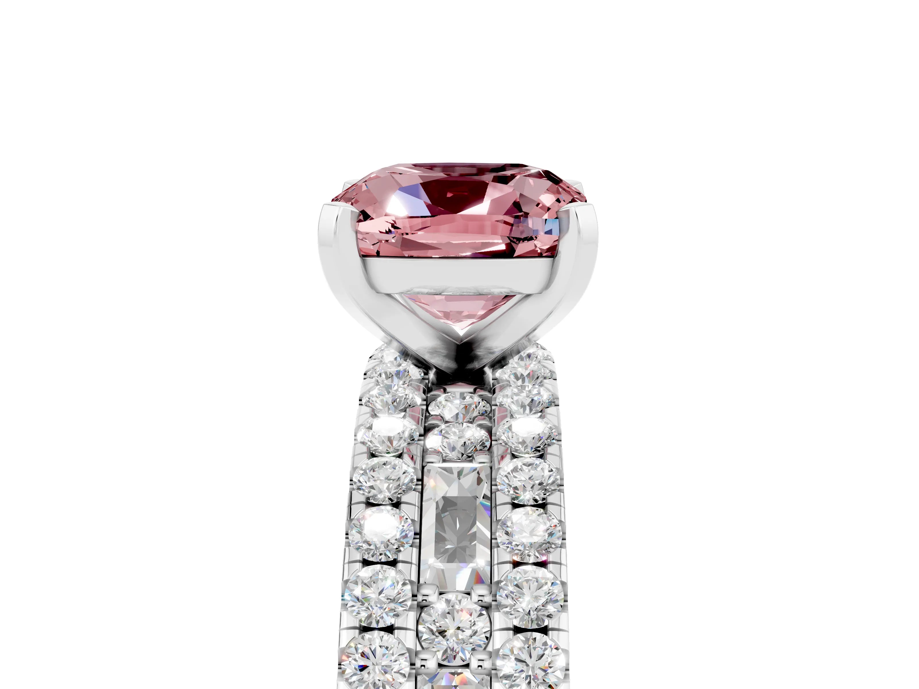 White gold Cushion Cut Morganite Solitaire Ring with Pavé and Channel Set Band_5