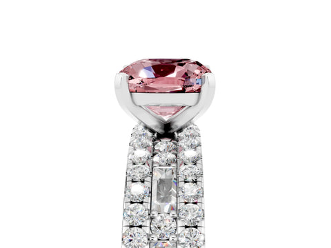 White gold Cushion Cut Morganite Solitaire Ring with Pavé and Channel Set Band_5