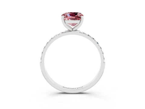 White gold Cushion Cut Morganite Solitaire Ring with Pave Band and Four Prong Setting_15