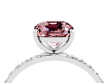 White gold Cushion Cut Morganite Solitaire Ring with Pave Band and Four Prong Setting_16