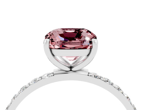 White gold Cushion Cut Morganite Solitaire Ring with Pave Band and Four Prong Setting_16