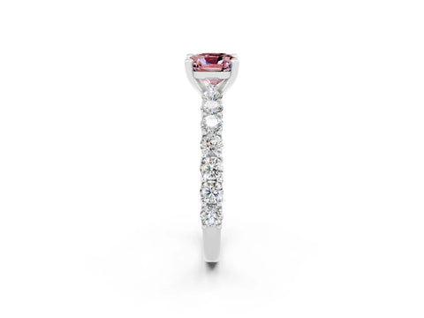 White gold Cushion Cut Morganite Solitaire Ring with Shared Prong Pavé Band and Four-Prong Setting_2