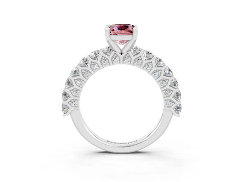White gold Cushion Cut Morganite Solitaire Ring with Shared Prong Pavé Band and Four-Prong Setting_3