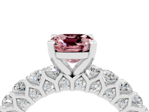 White gold Cushion Cut Morganite Solitaire Ring with Shared Prong Pavé Band and Four-Prong Setting_4