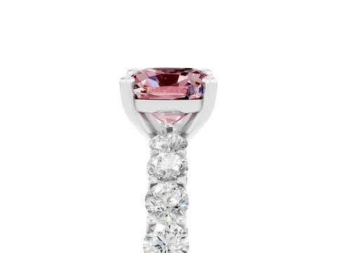 White gold Cushion Cut Morganite Solitaire Ring with Shared Prong Pavé Band and Four-Prong Setting_5