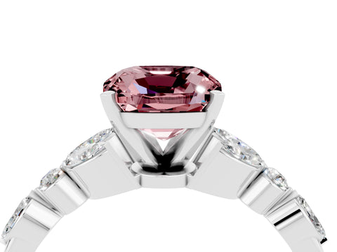 White gold Cushion Cut Morganite Solitaire Ring with Side Stones and Four-Prong Setting_16