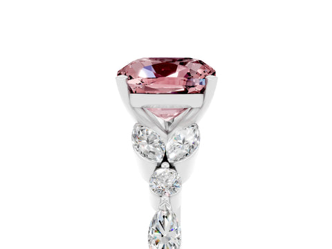 White gold Cushion Cut Morganite Solitaire Ring with Side Stones and Four-Prong Setting_17
