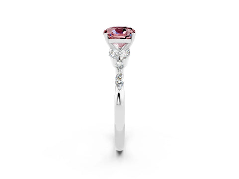 White gold Cushion Cut Morganite Solitaire Ring with Side Stones and Four-Prong Setting_26