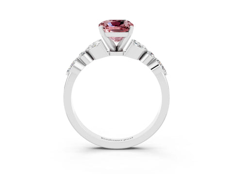 White gold Cushion Cut Morganite Solitaire Ring with Side Stones and Four-Prong Setting_27