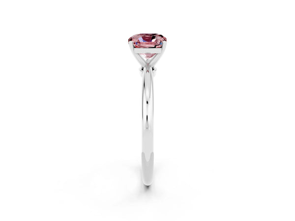 White gold Cushion Cut Morganite Solitaire Ring with Six-Prong Setting and Classic Band