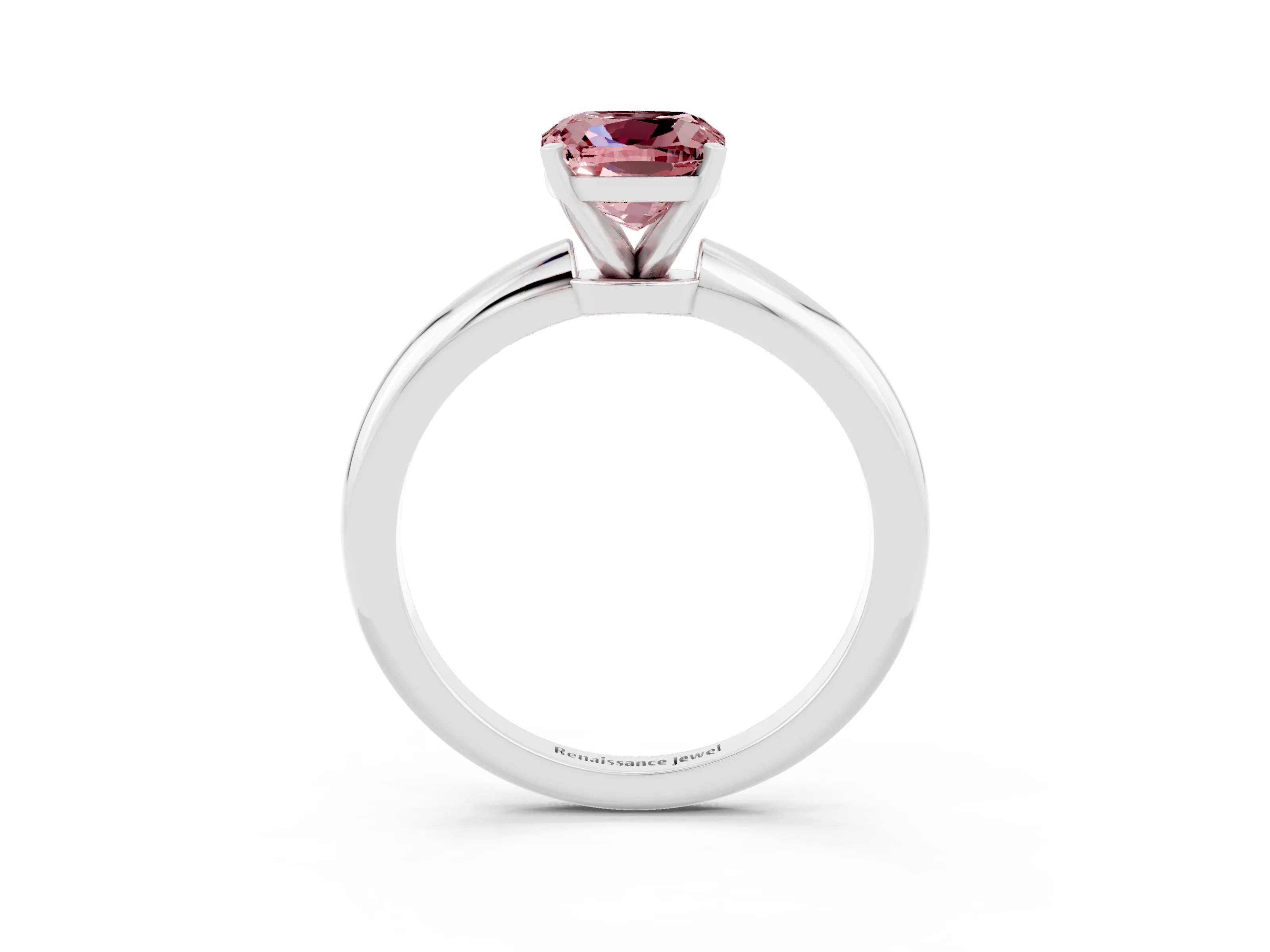 White gold Cushion Cut Morganite Solitaire Ring with Six-Prong Setting and Classic Band_15