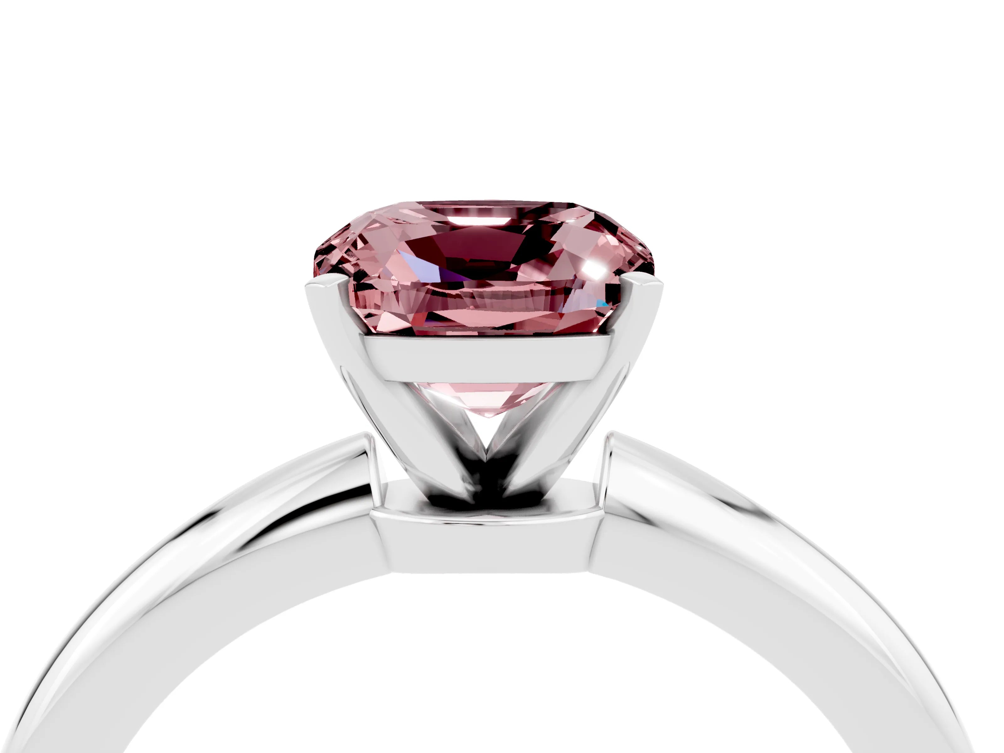 White gold Cushion Cut Morganite Solitaire Ring with Six-Prong Setting and Classic Band_16