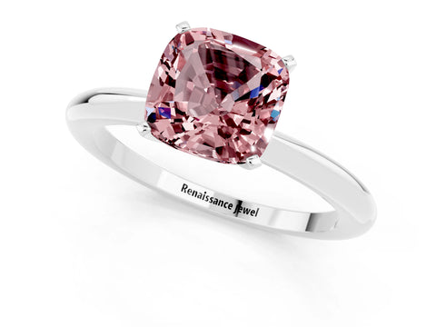 White gold Cushion Cut Morganite Solitaire Ring with Six-Prong Setting and Classic Band_1