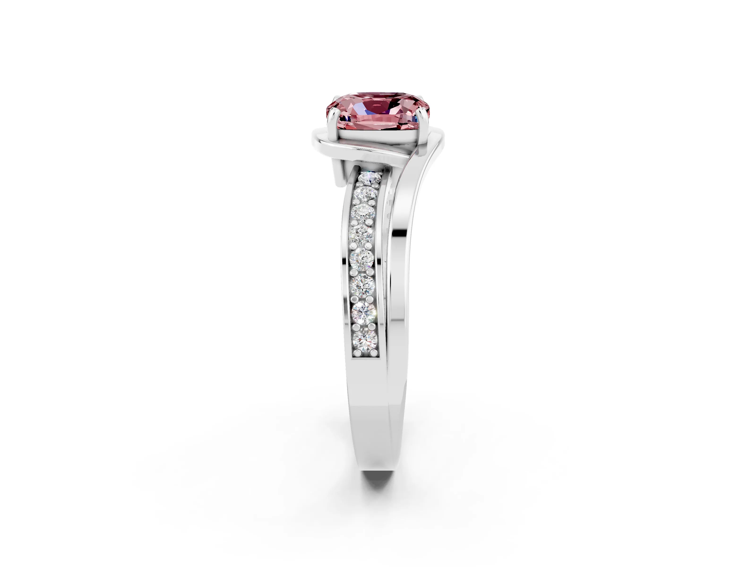 White gold Cushion Cut Morganite Solitaire Ring with Split Shank and Prong Setting_2