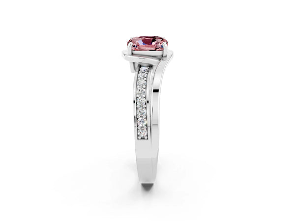 Silver Cushion Cut Morganite Solitaire Ring with Split Shank and Prong Setting