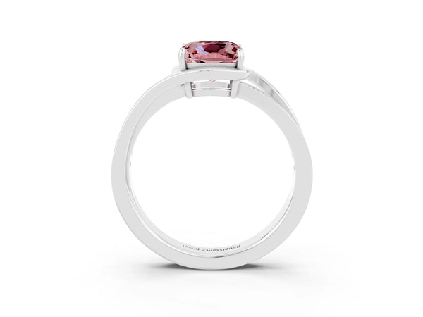 Platinum Cushion Cut Morganite Solitaire Ring with Split Shank and Prong Setting