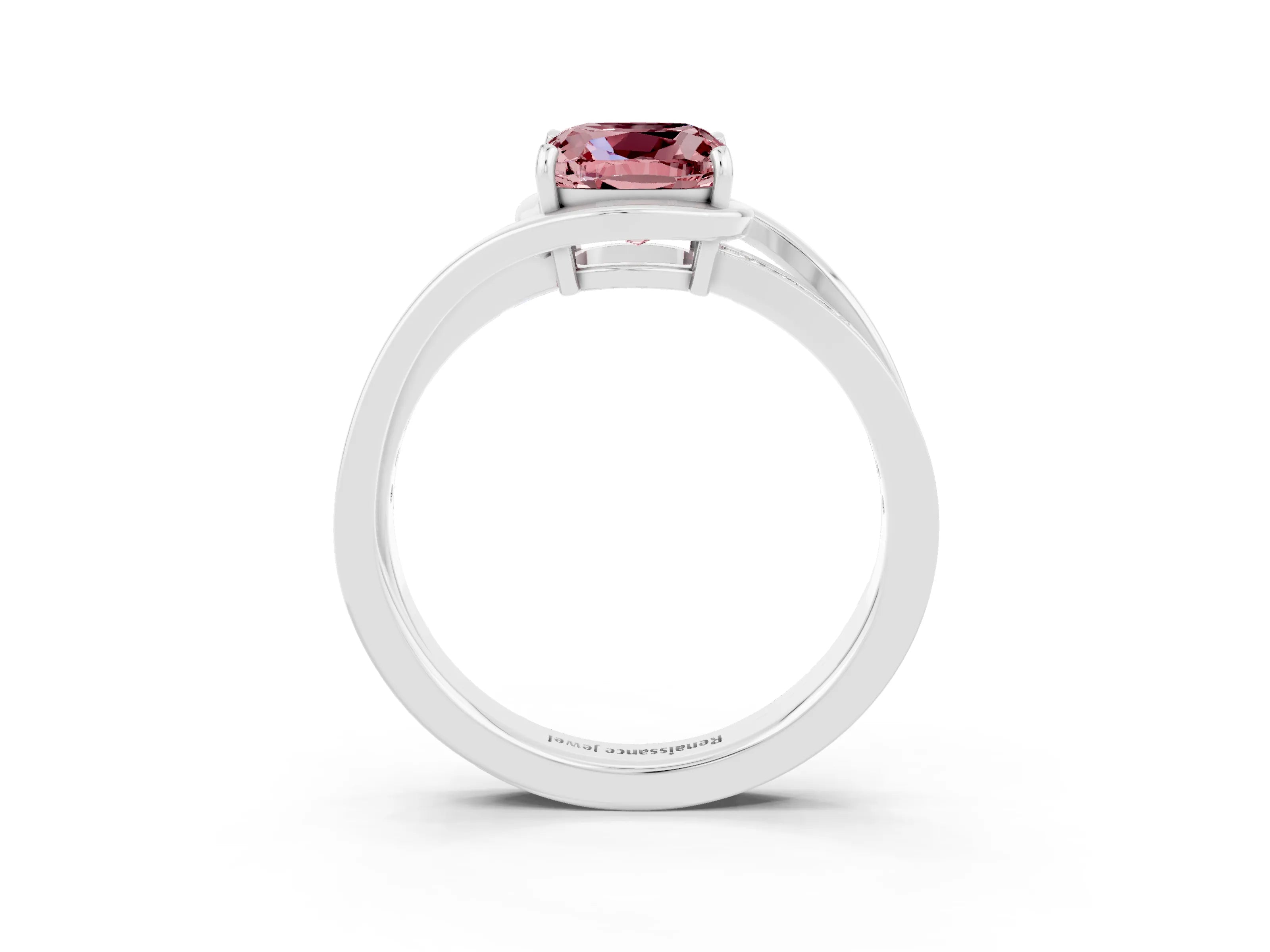 White gold Cushion Cut Morganite Solitaire Ring with Split Shank and Prong Setting_3