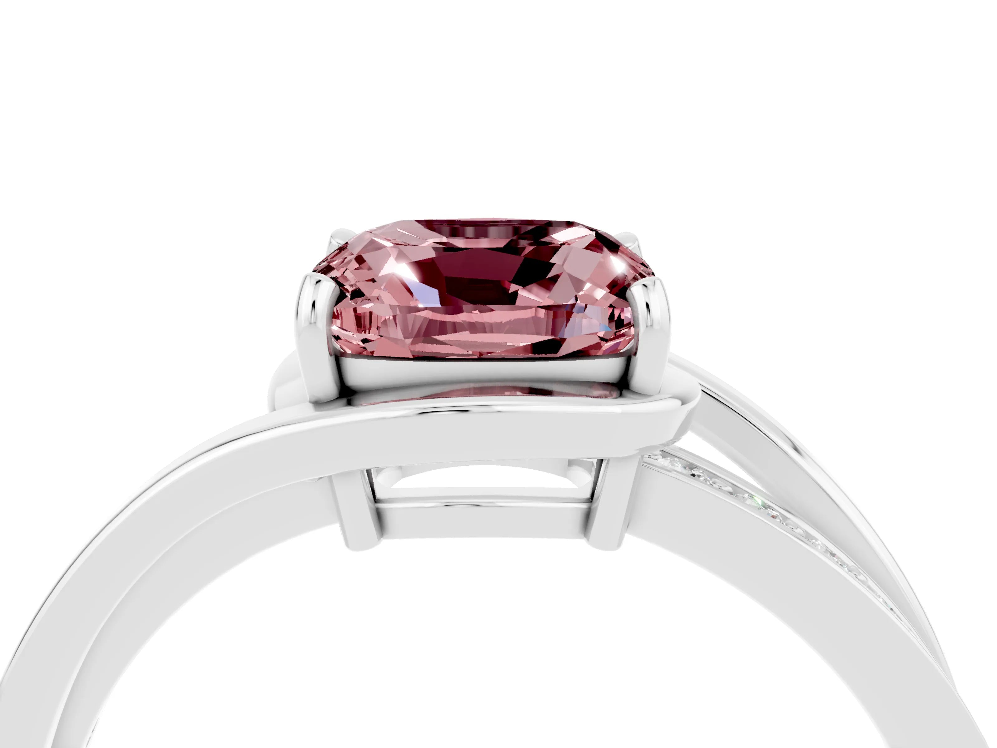 White gold Cushion Cut Morganite Solitaire Ring with Split Shank and Prong Setting_4
