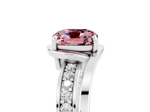 White gold Cushion Cut Morganite Solitaire Ring with Split Shank and Prong Setting_5