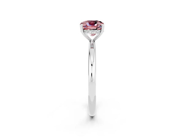 Platinum Cushion Cut Morganite Solitaire Ring with Thin Band and Four-Prong Setting