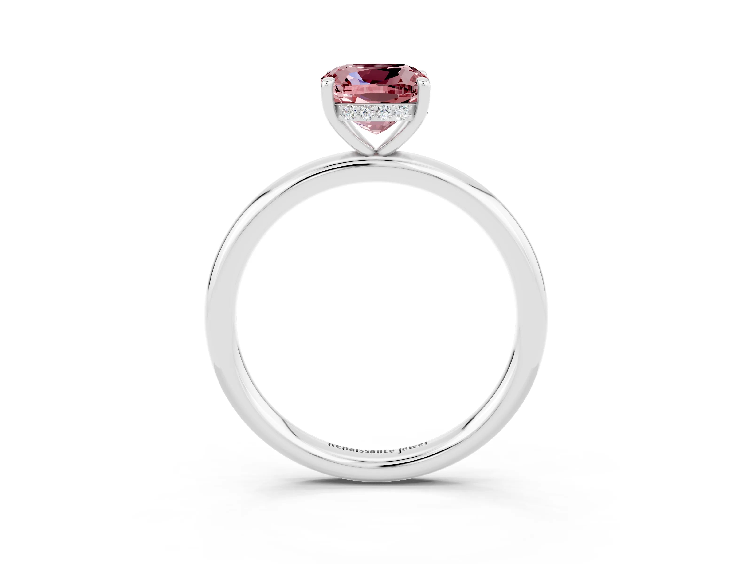 White gold Cushion Cut Morganite Solitaire Ring with Thin Band and Four-Prong Setting_3