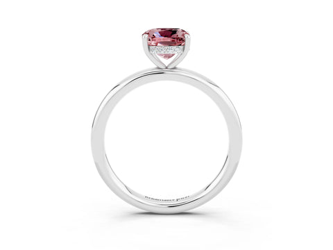 White gold Cushion Cut Morganite Solitaire Ring with Thin Band and Four-Prong Setting_3