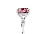 White gold Cushion Cut Morganite Solitaire Ring with Thin Band and Four-Prong Setting_5