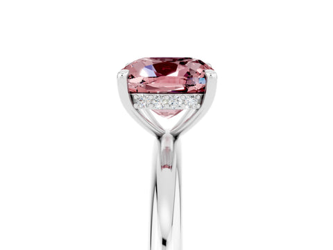 White gold Cushion Cut Morganite Solitaire Ring with Thin Band and Four-Prong Setting_5