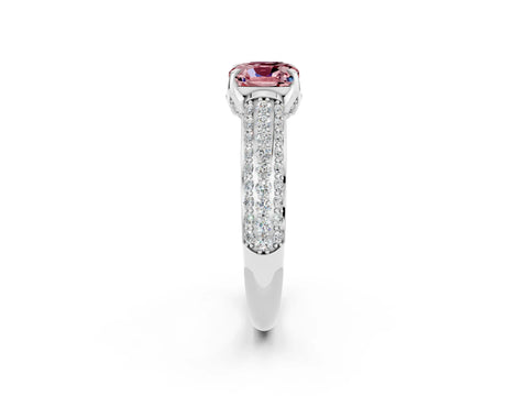 White gold Cushion Cut Morganite Solitaire Ring with Three-Row Pavé Band and Four-Prong Setting_14