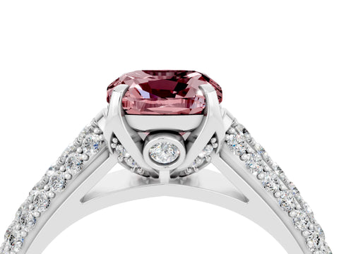 White gold Cushion Cut Morganite Solitaire Ring with Three-Row Pavé Band and Four-Prong Setting_16