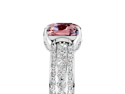 White gold Cushion Cut Morganite Solitaire Ring with Three-Row Pavé Band and Four-Prong Setting_17