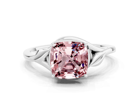 White gold Cushion Cut Morganite Solitaire Ring with Twist Band and Four-Prong Setting_12