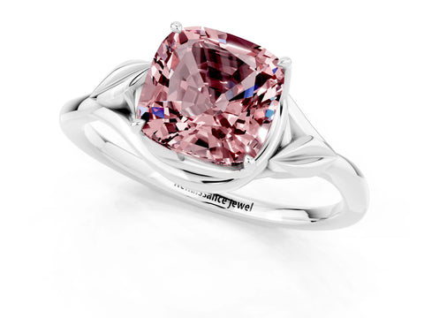 White gold Cushion Cut Morganite Solitaire Ring with Twist Band and Four-Prong Setting_13