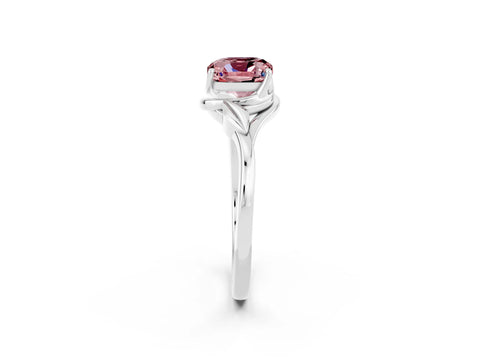 White gold Cushion Cut Morganite Solitaire Ring with Twist Band and Four-Prong Setting_14