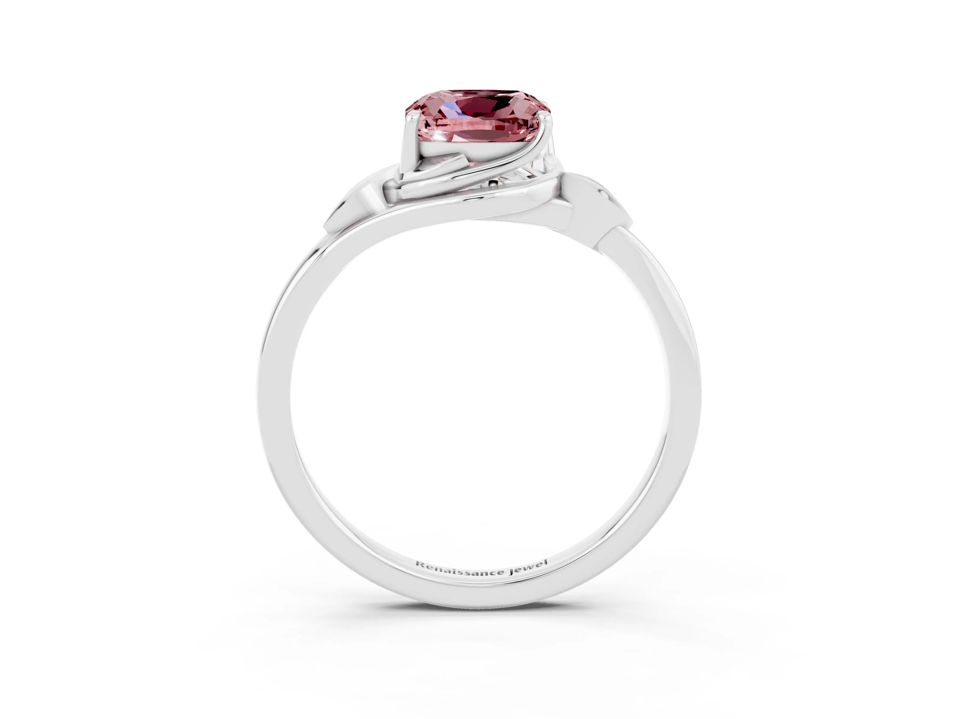White gold Cushion Cut Morganite Solitaire Ring with Twist Band and Four-Prong Setting_15
