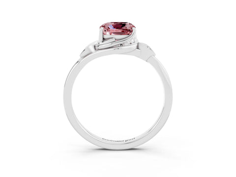 White gold Cushion Cut Morganite Solitaire Ring with Twist Band and Four-Prong Setting_15