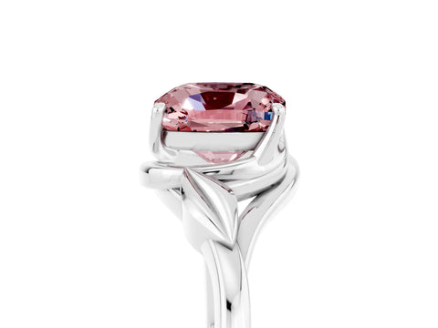 White gold Cushion Cut Morganite Solitaire Ring with Twist Band and Four-Prong Setting_17