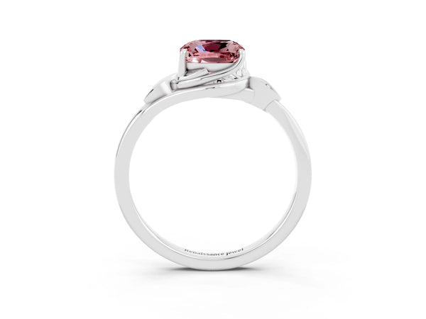 White gold Cushion Cut Morganite Solitaire Ring with Twist Band and Four-Prong Setting