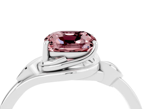 White gold Cushion Cut Morganite Solitaire Ring with Twist Band and Four-Prong Setting_40