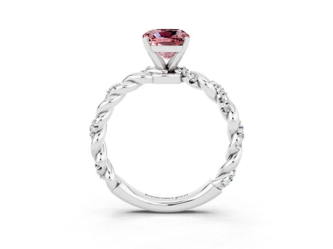 White gold Cushion Cut Morganite Solitaire Ring with Twisted Band and Pavé Accents_3