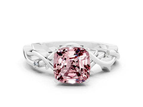 White gold Cushion Cut Morganite Solitaire Ring with Twisted Band and Prong Setting_12