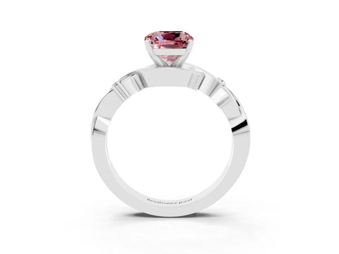 White gold Cushion Cut Morganite Solitaire Ring with Twisted Band and Prong Setting_3