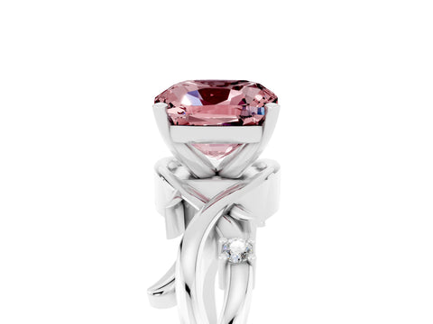 White gold Cushion Cut Morganite Solitaire Ring with Twisted Band and Prong Setting_5