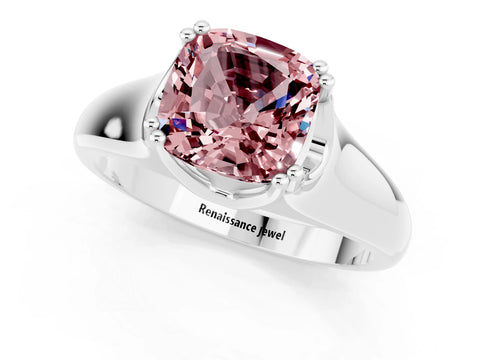 White gold Cushion Cut Morganite Solitaire Ring with Wide Band and Prong Setting_1