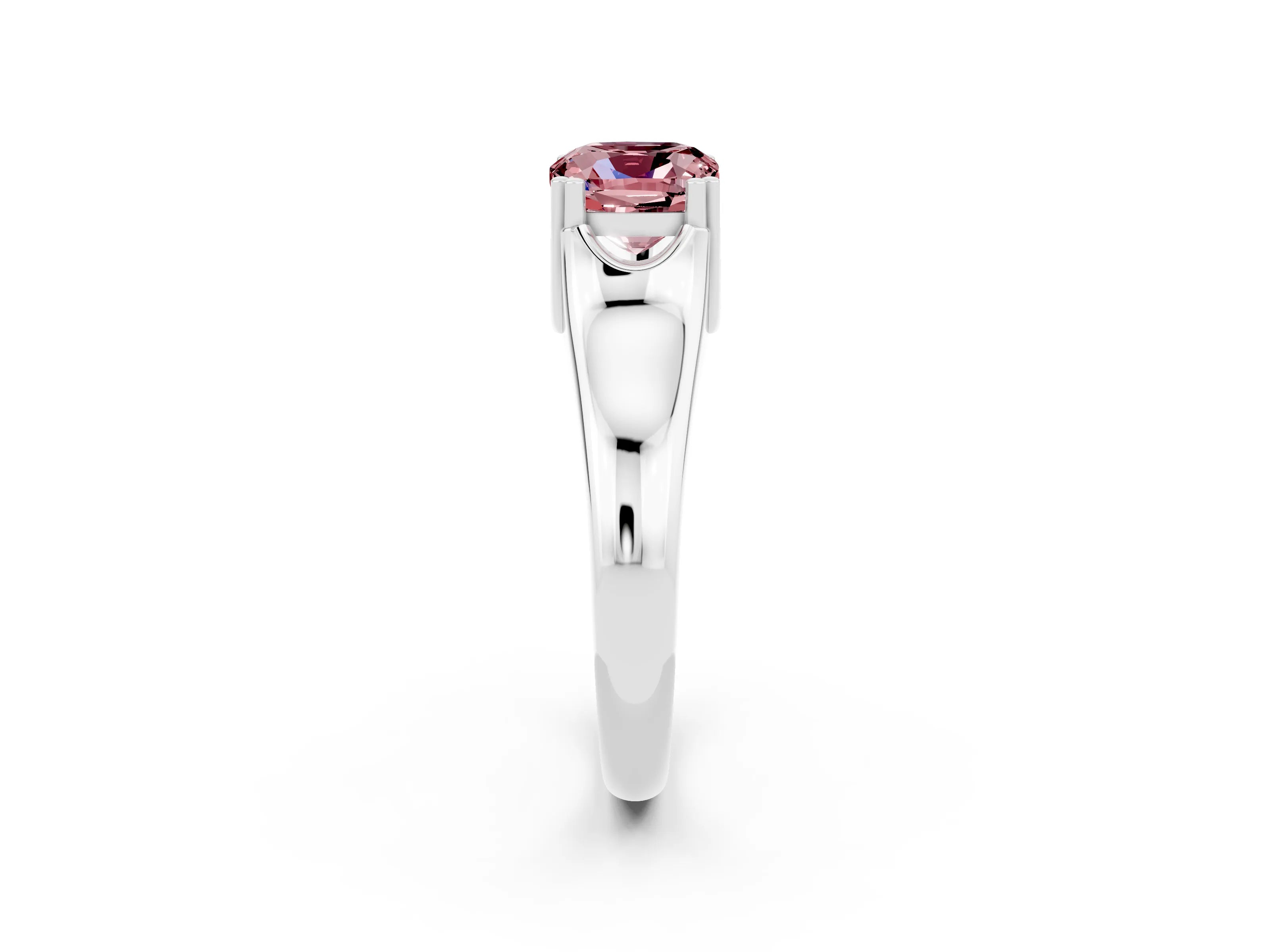 White gold Cushion Cut Morganite Solitaire Ring with Wide Band and Prong Setting_2