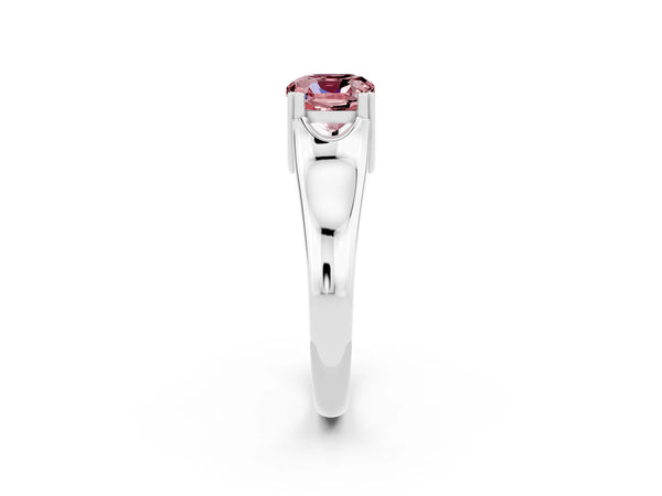 Silver Cushion Cut Morganite Solitaire Ring with Wide Band and Prong Setting