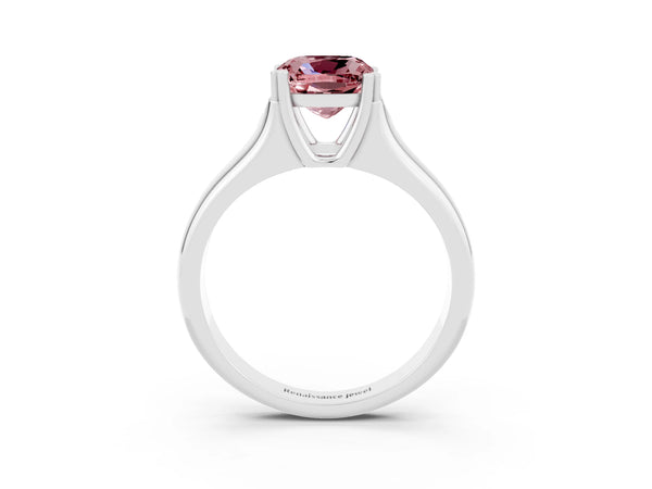 White gold Cushion Cut Morganite Solitaire Ring with Wide Band and Prong Setting