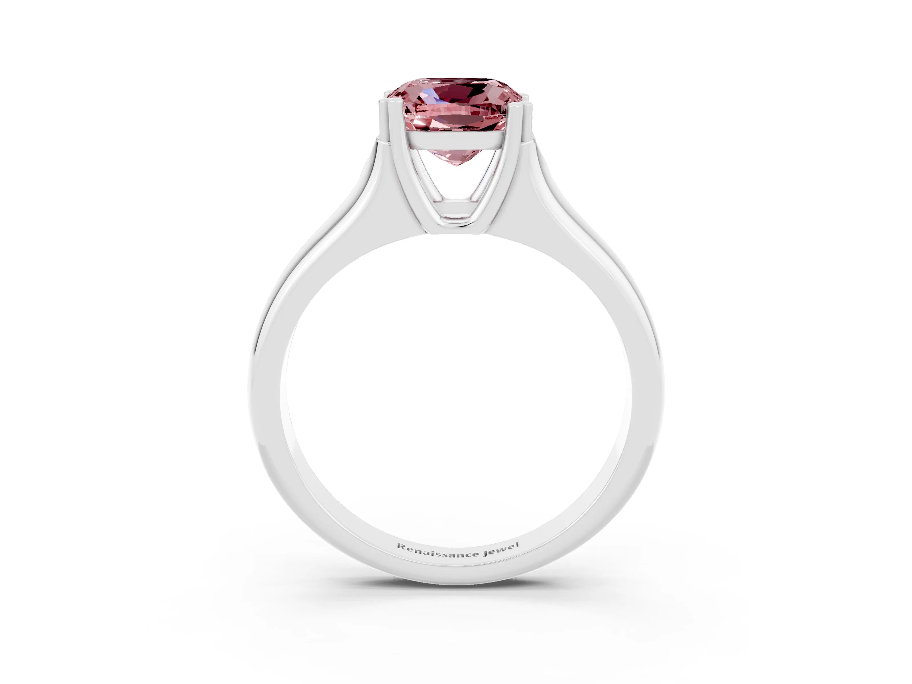 White gold Cushion Cut Morganite Solitaire Ring with Wide Band and Prong Setting_3