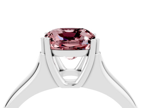 White gold Cushion Cut Morganite Solitaire Ring with Wide Band and Prong Setting_4